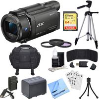 Sony FDR-AX53/B 4K Handycam Camcorder Bundle with Camera Bag, 64GB SDXC Memory Card, 2540 mAh Battery, Battery Charger, 55mm 3 Piece Pro Level Lens Filter Kit and Accessories (3 Items)