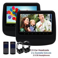 Dual Car Headrest DVD Player Eincar 9inch 800480 Screen Back-seat Monitor Built-in USB/SD HDMI Port IR FM Transmitter Wireless Headphones(Black)