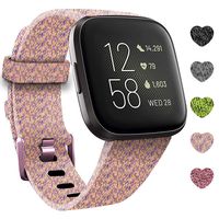 LUCXXI Woven Bands Compatible with Fitbit Versa 2 for Women Men, Large Small Woven Canvas Fabric Accessories Adjustable Replacement Strap for Fitbit Versa 2 / Versa (Rose Yellow, Large:7.1"-9.2")
