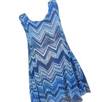 Benficial Fashion Womens Plus Size O-Neck Ripple Printing Sleeveless Camisole Dress Blue