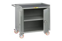 Little Giant MCM3-2D-2436-TL 14 Gauge Steel Locking Doors Mobile Bench Cabinet with Center Shelf and Non-Slip Vinyl Top, 1200 lbs Capacity, 36" Width x 24" Depth