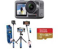 DJI OSMO Action Cam Digital Video Camera with 2 Displays, 11M Waterproof, 4K HDR-Video 12 Megapixel (Black), Bundle Kit with Vidpro 2-in-1 Mini Tripod/Selfie Stick + 32GB microSD Card
