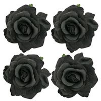 Sanrich 4pcs/pack  Mexican Hair Flowers Black Fabric Rose Hair Flowers Clips Hairpin Brooch (black)