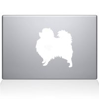 The Decal Guru Pomeranian Love Silhouette Decal Vinyl Sticker, 12" MacBook, White (2336-MAC-12M-W)