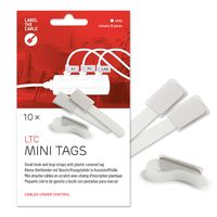 Cable Management Cable Ties with Labels, 10 PCS, White - Reusable Hook and Loop Cable Labels, Cord Organizer for Travel, Wire Management, Wire Labels, Cord Labels, Cable Tags - LTC 2520 MINI TAGS