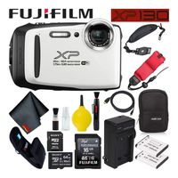 Fujifilm FinePix XP130 Waterproof Digital Camera 600019827 (White) Large Accessory Bundle Includes Floating Wrist Strap, Battery Charger, Extra Battery, and 64GB Memory Card