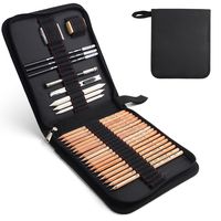 29 Pieces Professional Sketch & Drawing Art Tool Kit with Graphite Pencils, Charcoal Pencils, Paper Erasable Pen, Craft Knife-Lightwish (Without Sketchbook, with Zipper Case)
