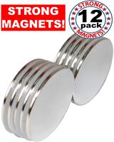 Strong Magnets Rare Earth Neodymium: N52 Disc Super Permanent Metal Round, 1.26"DX0.06"H, Powerful Pull Force, 12 Piece | Heavy Duty, Fridge Door, Garage, Kitchen, Science, Craft, Art, Office, Therapy