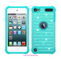Touch 5 / Touch 6 Case, Berry Accessory(TM) Studded Rhinestone Crystal Bling Hybrid Armor Case Cover for Apple iPod Touch 5 / iPod Touch 6 with Free Berry Logo Stand Holder (Sky Blue/Mint Green)
