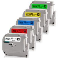 Absonic M Tape MK231 MK431 MK531 MK631 MK731 0.47 Inch Label Tapes Compatible for Brother P-Touch PT-90 PT-M95 PTM95M PT-70SR (1/2" x 26', 12mm x 8m, Combo Set) - 5 Pack