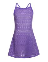 LEINASEN Kids Girl's Beach Crochet Mesh Crossback Swim Cover Up Dress Purple