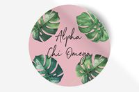 Alpha Chi Omega Sticker Greek Sorority Decal for Car, Laptop, Windows, Officially Licensed Product, Monogram Design 5" x 5" - Pink Palm