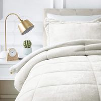 AmazonBasics Ultra-Soft Micromink Sherpa Comforter Bed Set - Twin, Cream