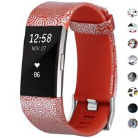 SKYLET Compatible with Fitbit Charge 2 Bands, Silicone Printed Replacement Bands for Fitbit Charge 2 Accessory Wristbands (No Tracker)[Red Auspicious Cloud, Small]