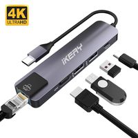 IKERY USB C Hub, 5 in 1 USB C Adapter with Ethernet Port, 4K USB C to HDMI, 2 USB 3.0 Ports, PD Type C Charging Port, Compatible for MacBook Pro and Other Type C Laptops