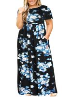 Nemidor Women Short Sleeve Loose Plain Casual Plus Size Long Maxi Dress with Pockets (073+Blueprint, 26W)