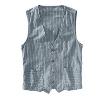 FAPIZI Mens Casual Summer Tank Top Jacket Vintage Striped Button Up Vest Basic Slim Fit Pockets Waistcoat Tops