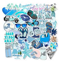 Blue Stickers for Water Bottles, 51 Pcs Cute Vsco Trendy Waterproof Sticker for Hydroflasks Laptop Phone Luggage Skateboard, Aesthetic Vinyl Decal for Girls, Kids, Teens (51 Pack Blue)