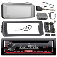JVC Stereo CD Receiver Marine Radio Bundle, 1998 2013 Harley Davidson Touring Flht Flhx Flhtc, Adapter Dash Kit, Handle Bar Control Module, Weathershield Cover, Enrock Wire Antenna