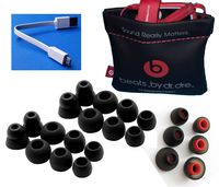22 pcs. Beats Powerbeats 2 and Powerbeats 3 Replacement Earbuds Eargels Eartips Cushions BLACK, BLACK/RED 6S/6M/6L/4Cones, 1 Soft Pocket Pouch, 1 Short Micro USB Charger By BuyGeneral.
