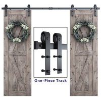 8ft Heavy Duty Double Door Sliding Barn Door Hardware Kit -Smoothly and Quietly -Simple and Easy to Install -Includes Step-by-Step Installation Instruction - Fit 24" Wide Door Panel (J Shape)