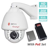 IMPORX 1080P PoE+ Auto Tracking PTZ IP Camera, 20X Optical Zoom, High Speed IP66 Outdoor Camera, Support SD Card and P2P, 500ft IR Distance, with PoE Set(PoE Injector & PoE Splitter)