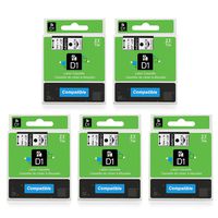 5-Pack Replace D1 Label Tape D1 45013 45010 Black on White/Clear 1/2'' W x 23' L Compatible with DYMO LabelManager 160 LabelManager 280 LabelManager 360D