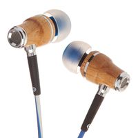 Symphonized NRG X Maple Premium Genuine Wood Earbuds, in-Ear Noise-Isolating Headphones, Earphones with Angle-Fit Ear Tips, in-line Microphone and Volume Control, Stereo Earphones (Blue & White)