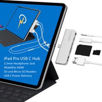 CharJenPro Certified USB C Hub for iPad Pro 2018, 2019, Surface Go, Samsung Galaxy, Note, All USB C laptops and Phones. HDMI 4K@60Hz, 3.5mm Headphone Jack, microSD/SD, USB C PD (USB-C Hub, USBC Hub)