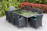 Ohana Wicker Furniture Outdoor Dining Set with Free Patio Cover (Turquoise-8)