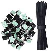 DanziX 50 Piece Adhesive Cable Wire Clips Holder Wire Buckle Management Clamps + 50 Piece Reusable Fastening Wire Strap Organizer Cable Tie Cord Rope Holder 7 Inch for Car, Office and Home (Black)
