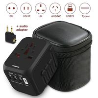 Beleheim Universal Travel Adapter - International Prong Converter for Travelers - Europe, Asia, America Socket Plug - Surge Protector, 3 USB Ports, 1 Type-C, 5.6A Smart Power - Case and Audio Adapter