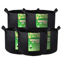 VIVOSUN 5-Pack 10 Gallon Plant Grow Bags, Premium Series Thichkened Non-Woven Aeration Fabric Pots w/Handles - Reinforced Weight Capacity & Extremely Durable (Black)