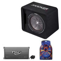 Kicker 12 Inch 1000W Subwoofer Box + 2000W Mono Amplifier, Remote + Wiring Kit