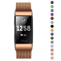 Fitlink Stainless Steel Metal Replacement Bands for Fitbit Charge 3 and Charge 3 SE for Women Men,Multi Color Multi Size(Coffee,Large(6.1 ''- 9.9''))