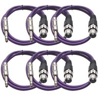 Seismic Audio SATRXL-F3Purple6 3-Feet XLR Female to 1/4-Inch TRS Patch Cables - Purple