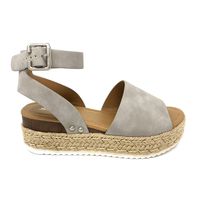 Soda Casual Espadrilles Trim Rubber Sole Flatform Studded Wedge Buckle Ankle Strap Open Toe Sandal (7.5 M US, Grey T)