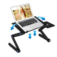 RAINBEAN Laptop Stand with 2 CPU Cooling USB Fans for Bed,Cozy Aluminum Lap Workstation Desk with Mouse Pad,Foldable Book Reading Stand Notebook Tablet Holder Sofa, Adjustable Bed Table Office PC Tray