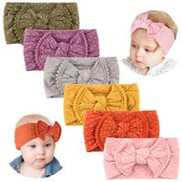 Makone Handmade Stretchy Nylon Headband with Bows Pom Pom Bun 5.5 inch Big Hair Bow Headband for Infant Baby Girls