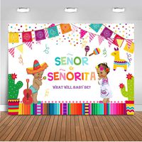 Mehofoto Mexican Fiesta Gender Reveal Baby Shower Backdrop Senor or Senorita Background 7x5ft Vinyl Fiesta Gender Reveal Baby Shower Party Banner Supplies