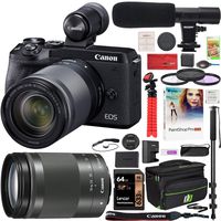 Canon EOS M6 Mark II 2 Mirrorless Digital Camera with 18-150mm f/3.5-6.3 is STM Lens and EVF Kit Black 3611C021 Bundle with Deco Gear Case + Microphone + Monopod + Filter Set + 64GB Memory Card