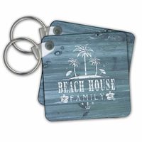 3dRose Beach House Design in White Paint On Blue Weatherboard- Not Real Wood Key Chain (kc_261816_3)