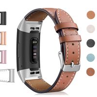 Hotodeal Leather Band Compatible Charge 3, Classic Replacement Genuine Leather Bands Metal Connectors Women Men Small Large Size Silver, Rose Gold, Black