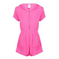DAYU Girls Hooded Zip Front Terry Swimsuit Cover Up Romper with Pockets, Pink, 10-12