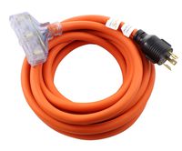 AC WORKS L5-30 30Amp 3-Prong Locking Generator Distribution Cord (25FT L5-30 to Tri-Household Flexible)