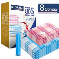 Storage Master Space Saver Bags, Vacuum Storage Bags for Clothes, 8-Pack (4 Jumbo, 4 Large) with Hand Pump (8-Combo)