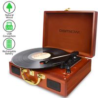 DIGITNOW! Vinyl/LP Turntable Record Player with Natural Wooden Suitcase Turntable , PC Recording Function and Rechargeable , Built-in Speakers, PC Recorder, Headphone Jack, RCA line Out to Acoustics