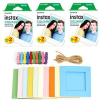 3X Fujifilm Instax Square Instant Film (60 Exposures) + Hanging Photo Frames for Square Film Assorted Colors - Deluxe Accessory Bundle