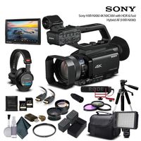 Sony HXR-NX80 Full HD XDCAM with HDR & Fast Hybrid AF (HXR-NX80) with 2-64GB Memory Card, 2 Extra Batteries, UV Filter, LED Light, Case, Tripod, Rode Mic, Headphones - Professional Bundle