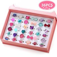 PinkSheep Little Girl Jewel Rings in Box, Adjustable, No Duplication, Girl Pretend Play and Dress Up Rings (36 Jewel Ring)